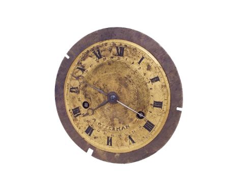 Two train clock movement with outside countwheel, the 5.5" gilt dial with engine turned centre signed A. Offerman