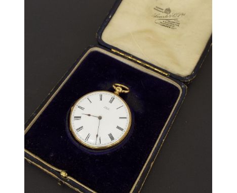 Swiss 18ct cylinder pocket watch, signed Cragg, Geneva, gilt bar movement no. 64125, signed enamel white dial with Roman nume