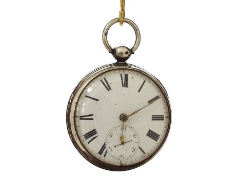 Silver verge pocket watch, London 1830, the fusee movement signed J. Rogers, London, no. 866, engine turned case, 52mm