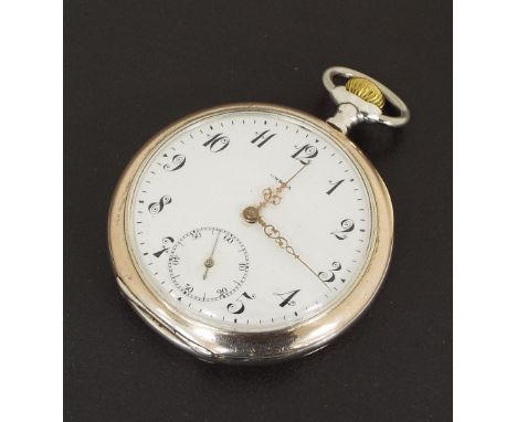 Omega silver (0.800) lever pocket watch, movement no. 4061253, the dial with Arabic numerals, subsidiary seconds with gold Lo