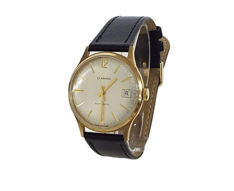 Garrard 9ct automatic gentleman's wristwatch, circa 1978, the silvered dial with Arabic twelve, baton markers, sweep centre s