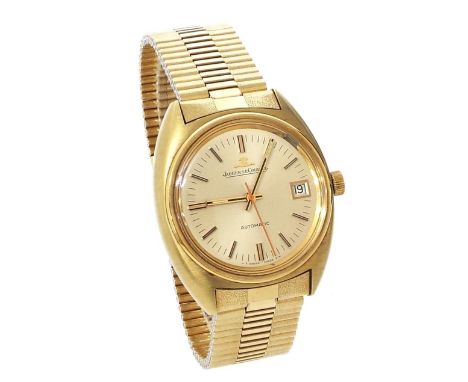 Jaeger Le Coultre automatic gold plated gentleman's bracelet watch, the circular dial with baton markers, sweep centre second