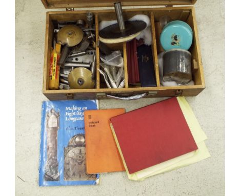 Wooden box containing clock tools and spares, with associated documents relating to the Matthews movements (lots 1806-1810)