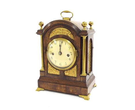 Small English fruitwood double fusee verge bracket clock, the movement back plate signed Bowen, Long Acre striking on a bell,