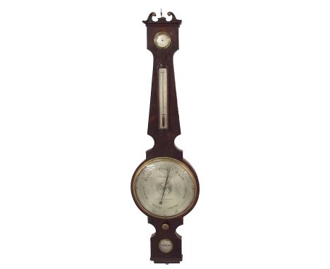 Large rosewood four glass banjo barometer, the 10" silvered dial signed J. Somalvico & Son, 37 Charles Street Hatton Garden, 