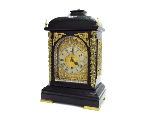 English ebonised single fusee bracket clock, the 4.5" silvered dial enclosing a plain centre signed Sidney Pearcy, London, wi