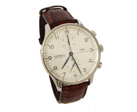 International Watch Co. (IWC ) Portuguese chronograph automatic stainless steel gentleman's wristwatch, the circular silvered
