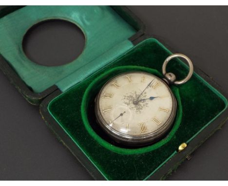 Silver fusee lever pocket watch, London 1864, signed H. Jacob, Sunderland, no. 513, engine turned silvered dial with applied 