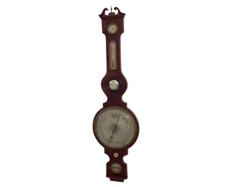 Mahogany five glass banjo barometer, 10" circular silvered dial, signed G. Cattelli & Son, Hereford, 44" high