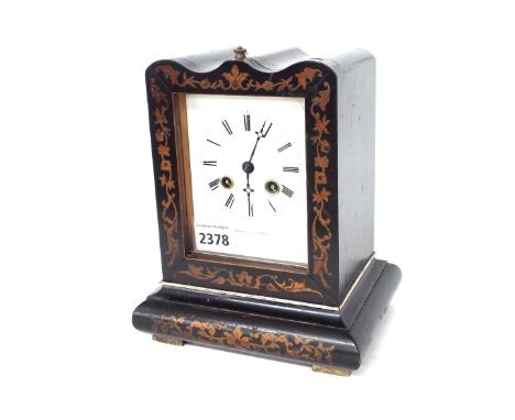 French ebonised and inlaid two train mantel clock, the Vincenti movement signed Thomas, Paris, with outside countwheel striki