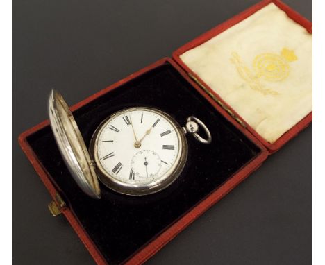 Silver fusee lever hunter pocket watch, London 1844, signed Peglar & Sons, Blandford, no. 6796, engine turned case, case make