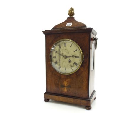 Mahogany single fusee bracket clock, the 7" silvered dial signed Morris, Market Deeping, within an inlaid and crossbanded ste