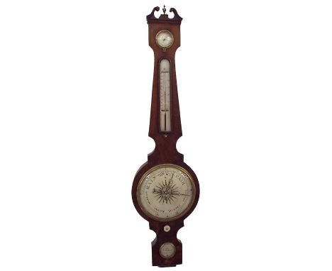 Mahogany four glass banjo barometer, 8" silvered dial, signed W. Martinelli, 2 King Street, 38" high