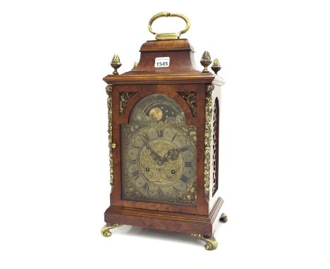 Burr walnut two train bracket clock, the Junghans movement striking on a gong, the 6.5" silvered arched dial signed John Smit