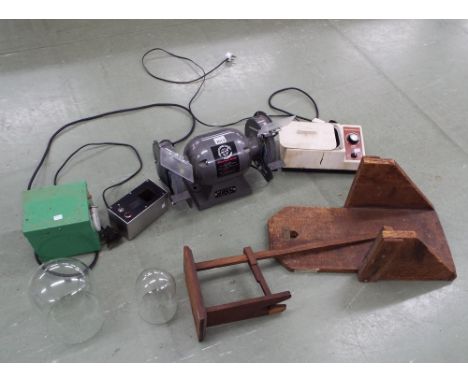Hilka Tools performance power 150mm bench grinder; together with a quantity of assorted bench clamps and stands and a Heath K