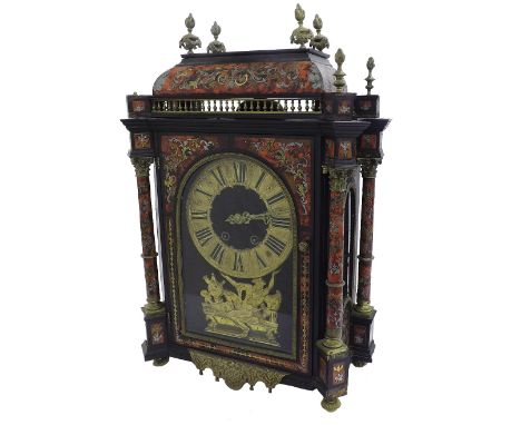 French boulle two train mantel clock, the Vincenti movement with outside countwheel striking on a bell in the hood, the 8.25"