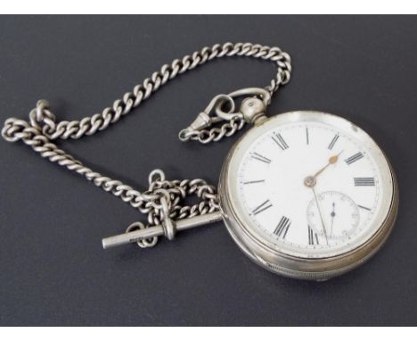 Silver fusee lever pocket watch, London 1882, unsigned movement no. 2/3861, engine turned case, 54mm; together with a silver 