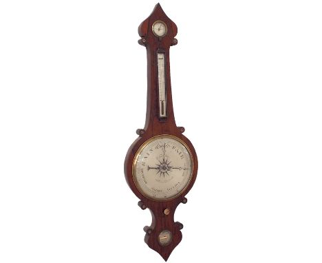 Large rosewood four glass onion top banjo barometer, the 10" silvered dial signed D Fagioli & Son, 3 Gt Warne Street, Clerken