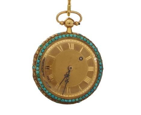 Attractive 18k Continental fusee verge pocket watch, the unsigned movement with pierced balance bridge and silver regulating 