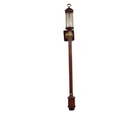 Mahogany fortin type barometer, the silvered scale signed I. Blatt, Brighton, mounted upon a plaque with a gimbal bracket, 37