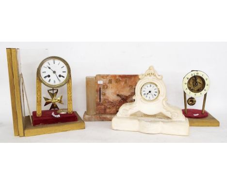 French brass two train mantel clock, the movement signed Leroy a Paris with outside countwheel and striking on a bell, the 3.