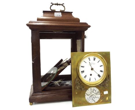 English mahogany single fusee bracket clock in need of restoration, the movement back plate and 4.5" white dial signed Brockb