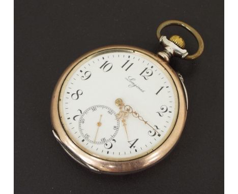 Longines silver (0.800) engine turned lever pocket watch, no. 2151787, the dial with Arabic numerals and subsidiary seconds w