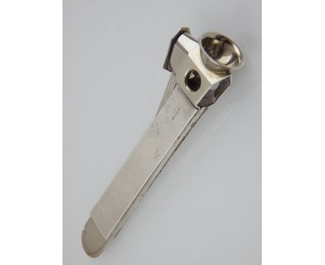 A silver cigar cutter, Mappin & Webb, with an engine turned handle, 3ozt