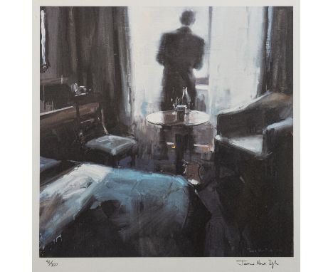 *James Hart Dyke (British, b.1966) -Waiting in the Hotel Room -Lithograph -25.5 x 25.5cm - 48.5 x 66cm framed -Signed and num