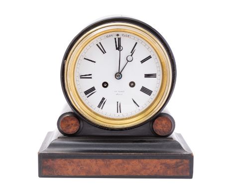 Henry Marc, Paris an ebonised mantel clock the eight-day duration movement striking the hours and half-hours on a bell, with 