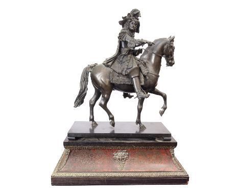 After François Girardon (1628 - 1715), a fine patinated bronze equestrian group of King Louis XIV of France, mounted, second 