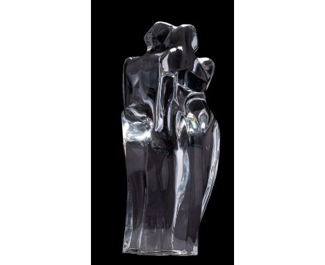 A Baccarat crystal sculpture, of a pair of lovers, acid etched marks and diamond point engraved Baccarat, 31cm high.