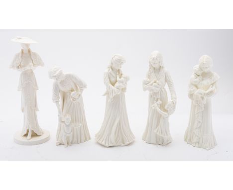 A set of four Royal Worcester limited edition white figures modelled by Glenis Devereaux and Maureen Halson titled  'New Arri