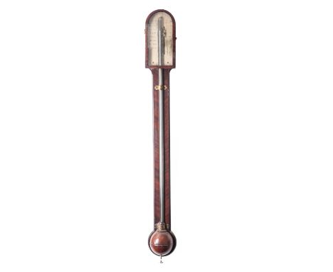 Silberrad, London a Georgian mahogany stick barometer, the arched silvered dial signed Silberrad, Aldgate, London with visibl
