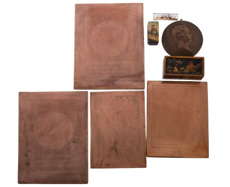A small group of assorted works of art, including a Bois Durci portrait relief of John Bright, circa 1860s, 11cm diameter; a 
