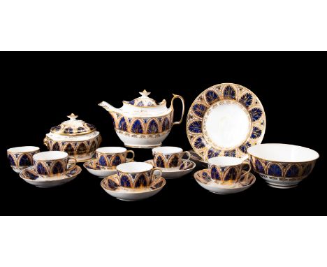 A John Rose Coalport porcelain part service, comprising a teapot and cover [knop pinned], stand, sucrier and cover, waste bow