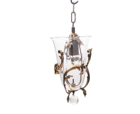 A gilt bronze mounted glass ceiling lantern, in Rococo Revival style, 19th century; the later electrical fitment within a fol