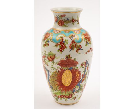 A First Period Worcester vase of baluster form with flared rim, painted in the Kakiemon style with the 'Jabberwocky' pattern 
