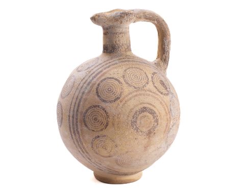 A pottery chous oinochoe (wine jug), probably Cypriot Late Bronze Age or Early Archaic, early 1st millennium B.C.; with trefo