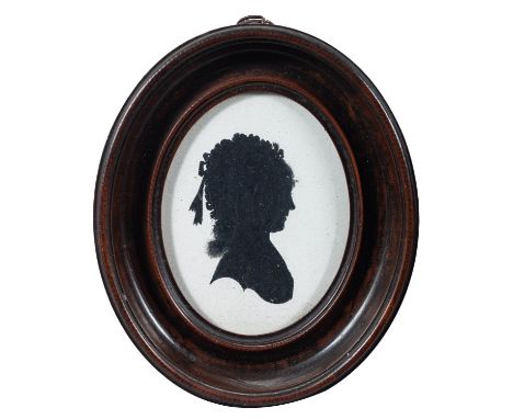 John Miers (British, 1756-1821) - Portrait of Ann Livises - Bust silhouette painted on plaster - 8cm (oval) - Trade label rea