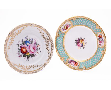 A Chamberlains Worcester dessert plate and one other English dessert plate, early 19th century the first painted with a bouqu