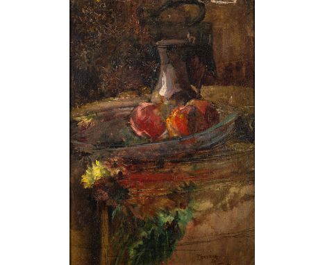 Pharaon-Abdon-Léon de Winter (French, 1849-1924) -Still life with a bowl of fruit and a flagon -Oil on canvas laid down on bo