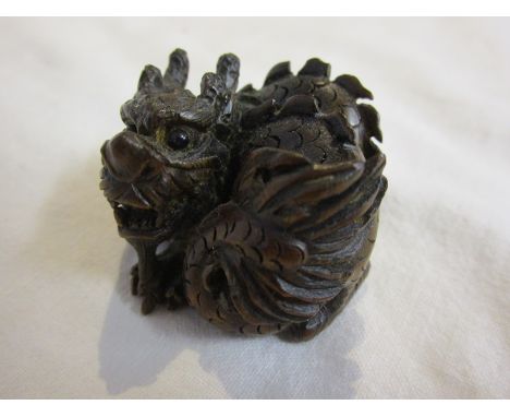 Signed Japanese wooden netsuke - Dragon