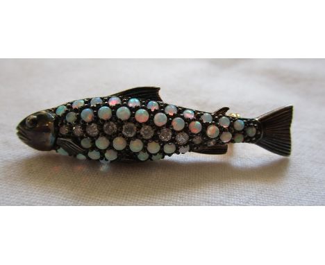 Opal &amp; diamond salmon brooch