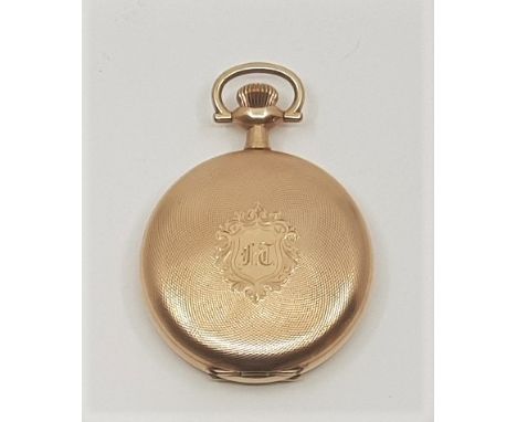 An gold plated Elgin hunter pocket watch, crown wind, having white enamel Roman numeral dial with Arabic numeral subsidiary d