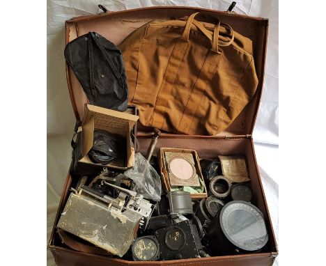 WW2 Aviation Interest/RAF: A trunk of wartime relics, including an Air Ministry Bubble Sextant, An Air ministry Canvas bag, G