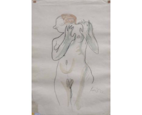 Leon Underwood (1890-1975),  Female nude, signed and dated '57, charcoal and wash, 56 x 38cm.; 22 x 15in.    * Underwood stud
