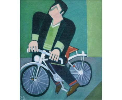 Peter Stanaway (1943-),  "My First Hercules Bike", initialled, titled and dated 2015 on verso, acrylic on board, 29 x 24cm.; 