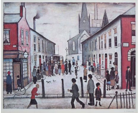After Laurence Stephen Lowry R.A. (British, 1887-1976),   "Fever Van", signed in pen in the margin, with Fine Art Trade Guild