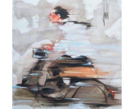 David Jamin (1970-),  Parisian scooter, signed, acrylic on canvas, 80.5 x 80.5cm.; 31.75 x 31.75in.    Artists' Resale Right 